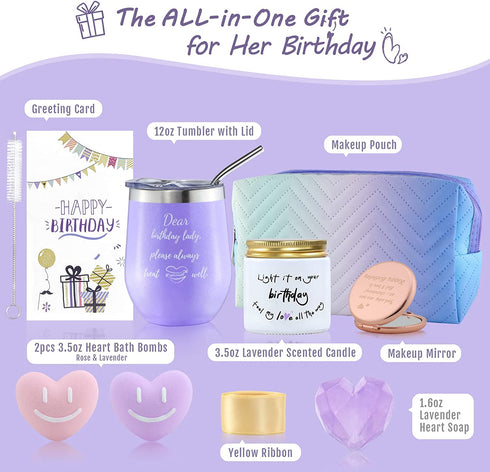 Spa Birthday Gift Basket Box for Women with Wine Tumbler